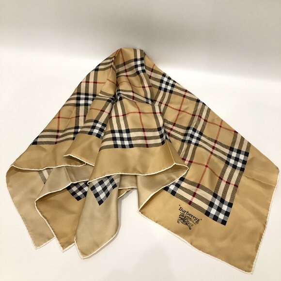 #26 Burberry Beige  Check Silk Scarf Sku# 85315 (Gently Used) - Picture 3 of 13